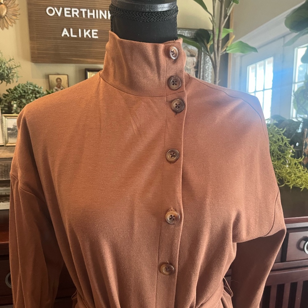 Ann Taylor Brown Long Sleeve Button Up Dress - Picture 3 of 5